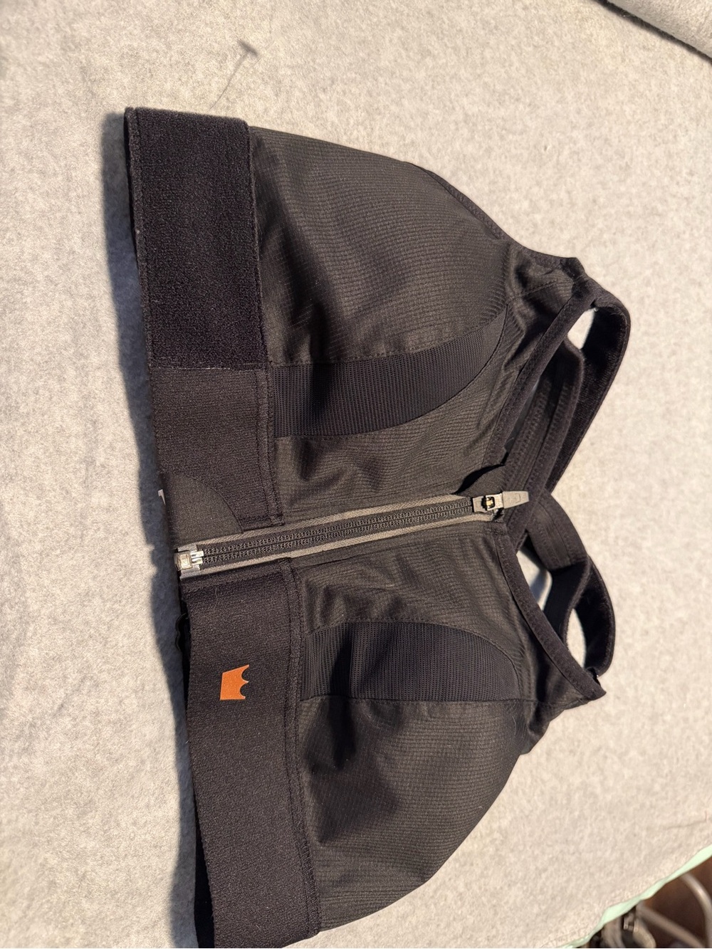 SHEFIT Black Sports Bra with Orange Logo - Front-Zip High Support